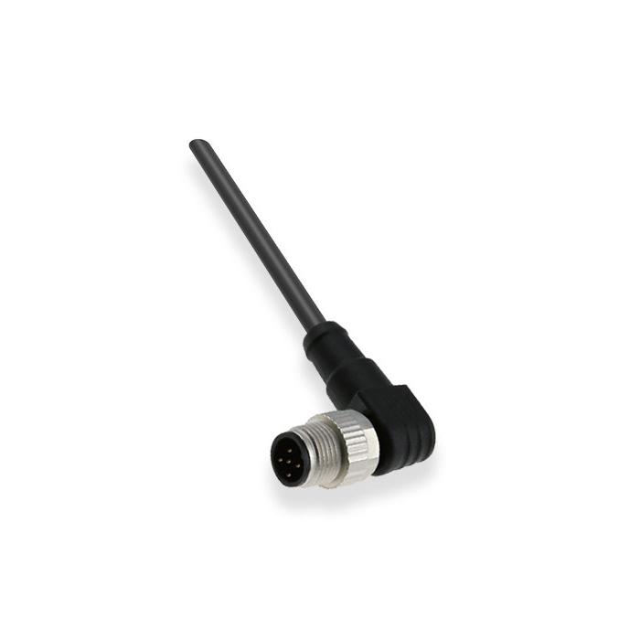 M12 5Pin, male 90°, pin 5 gray, single-end precast PUR flexible cable, black sheathed, 64S561-XXX